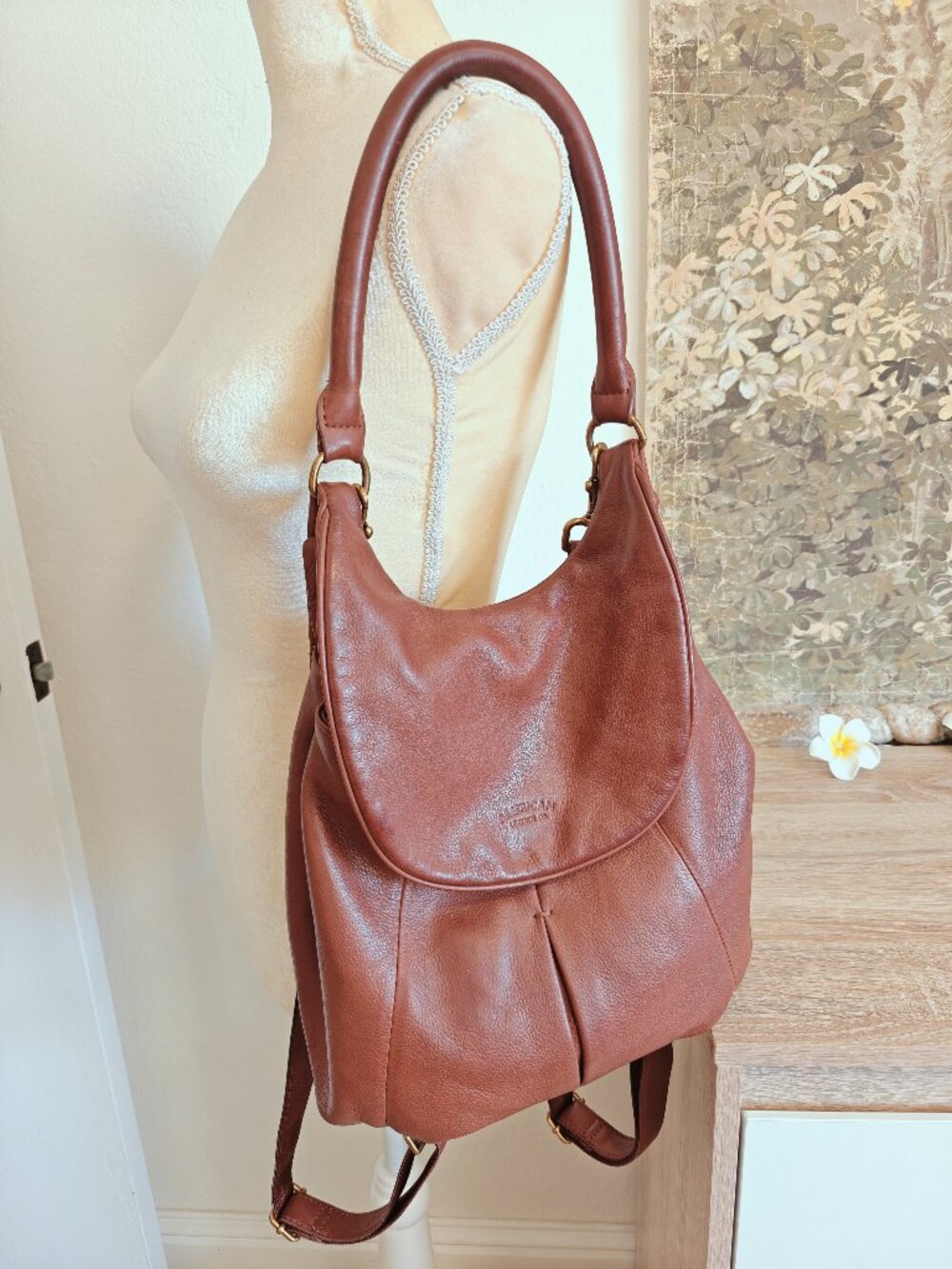 American Leather Co Catalina Brandy Leather Convertible Backpack Shoulder Bag